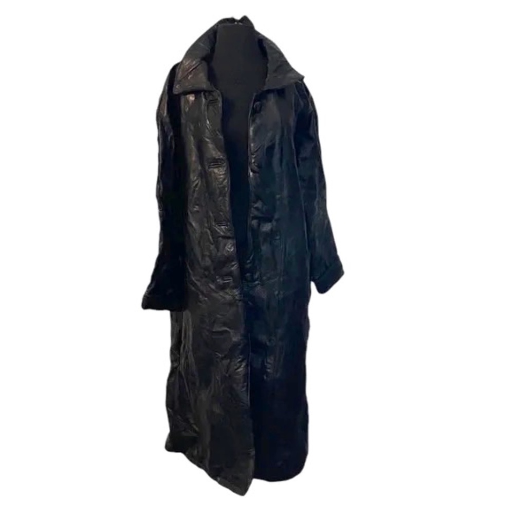 NWT Giovanni Navarre Men's Black Patch Leather Full-Length Trench Coat‎ Medium